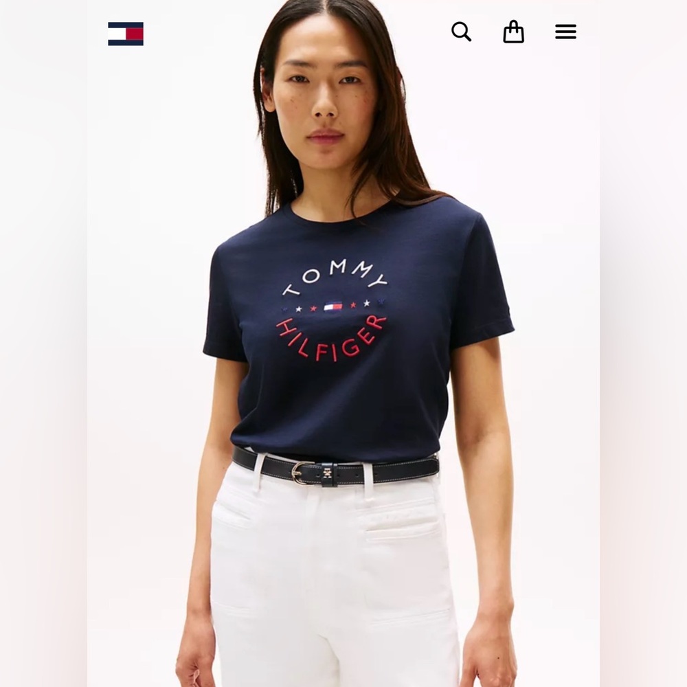 NWT Tommy Hilfiger Womens XL Graphic T-Shirt Navy Blue 100% Cotton